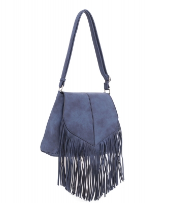 Soft Leather Fringe HOBO/Crossbody bag SJ20308 NAVY